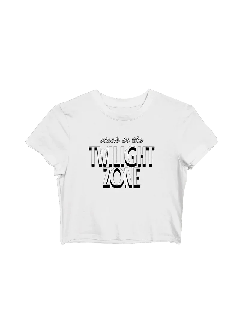 White Ariana Grande Twilight Zone baby t-shirt with vintage-inspired black graphic logo front view