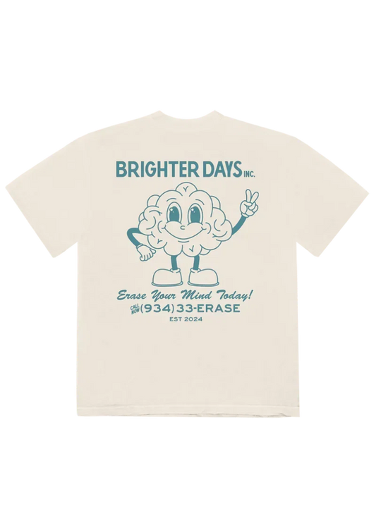 Cream Brighter Days Inc t-shirt with cartoon brain graphic and 934-33-ERASE retro print back view