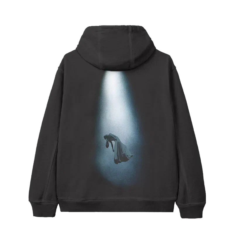 Back view of Ariana Grande Brighter Days Ascend hoodie with cinematic spotlight artwork from eternal sunshine deluxe era