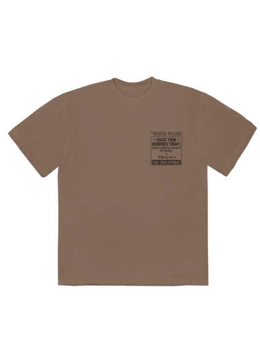 Beige Ariana Grande Brighter Days newspaper T-shirt front view with minimalist Sunshine Society chest graphic