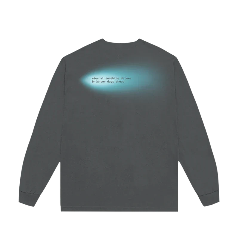 Back view of Ariana Grande Brighter Days Spotlight long sleeve t-shirt with glowing eternal sunshine deluxe brighter days ahead graphic print