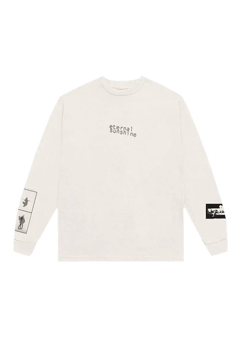 Cream Ariana Grande eternal sunshine long sleeve T-shirt front view with minimalist album logo and sleeve graphics