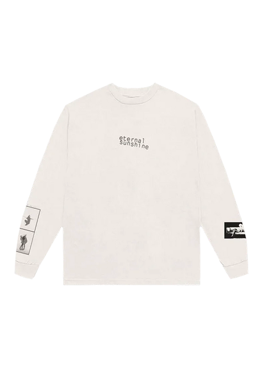 Cream Ariana Grande eternal sunshine long sleeve T-shirt front view with minimalist album logo and sleeve graphics