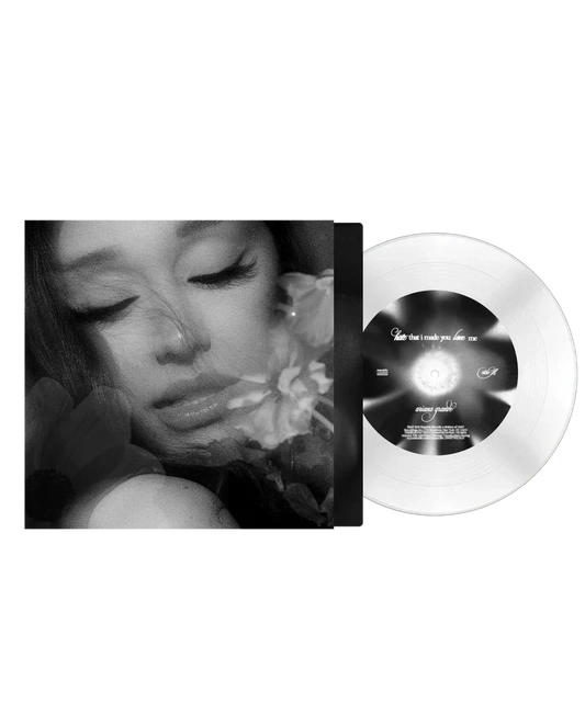 Ariana Grande hate that i made you love me dandelion white 7 inch vinyl with monochrome cover artwork and collector edition LP