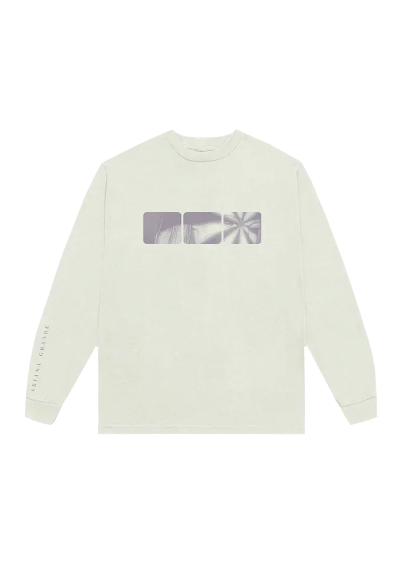 Cream Ariana Grande My Everything 10th anniversary long sleeve shirt with minimalist lavender graphic front view