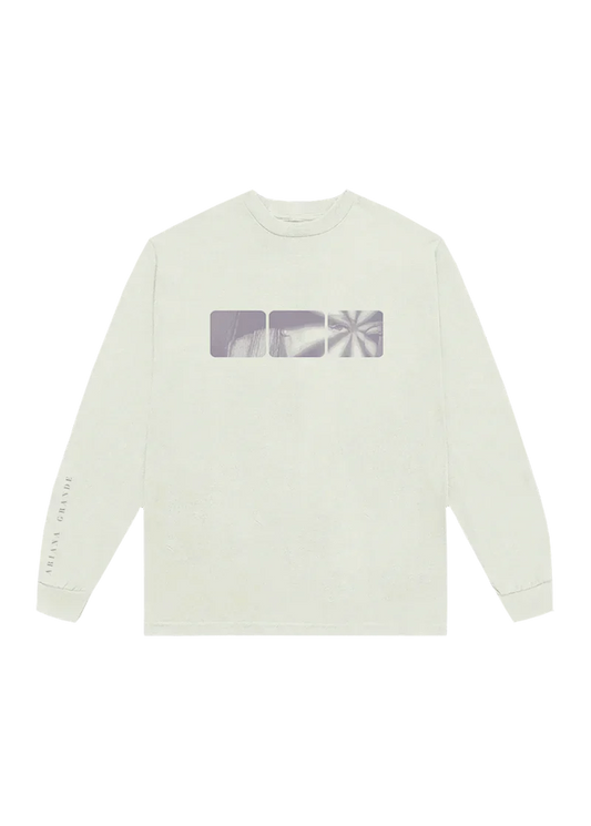 Cream Ariana Grande My Everything 10th anniversary long sleeve shirt with minimalist lavender graphic front view