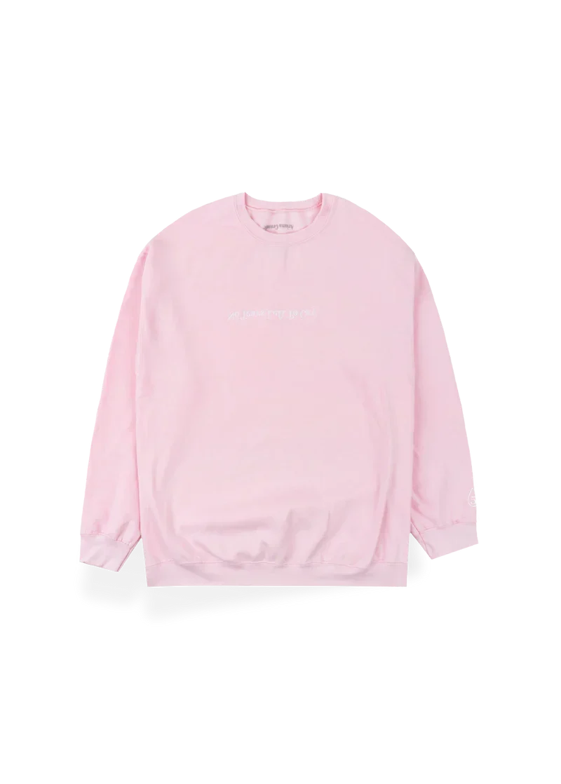 Ariana Grande no tears left to cry 5 year anniversary pink crewneck with tonal embroidered logo front