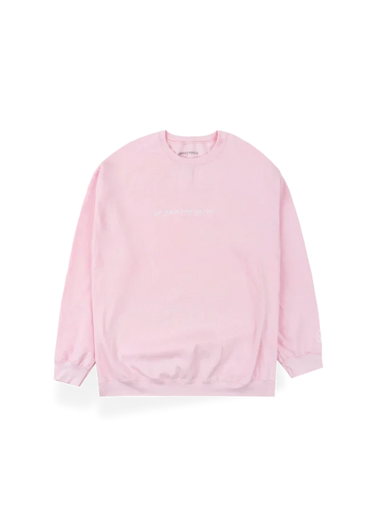 Ariana Grande no tears left to cry 5 year anniversary pink crewneck with tonal embroidered logo front