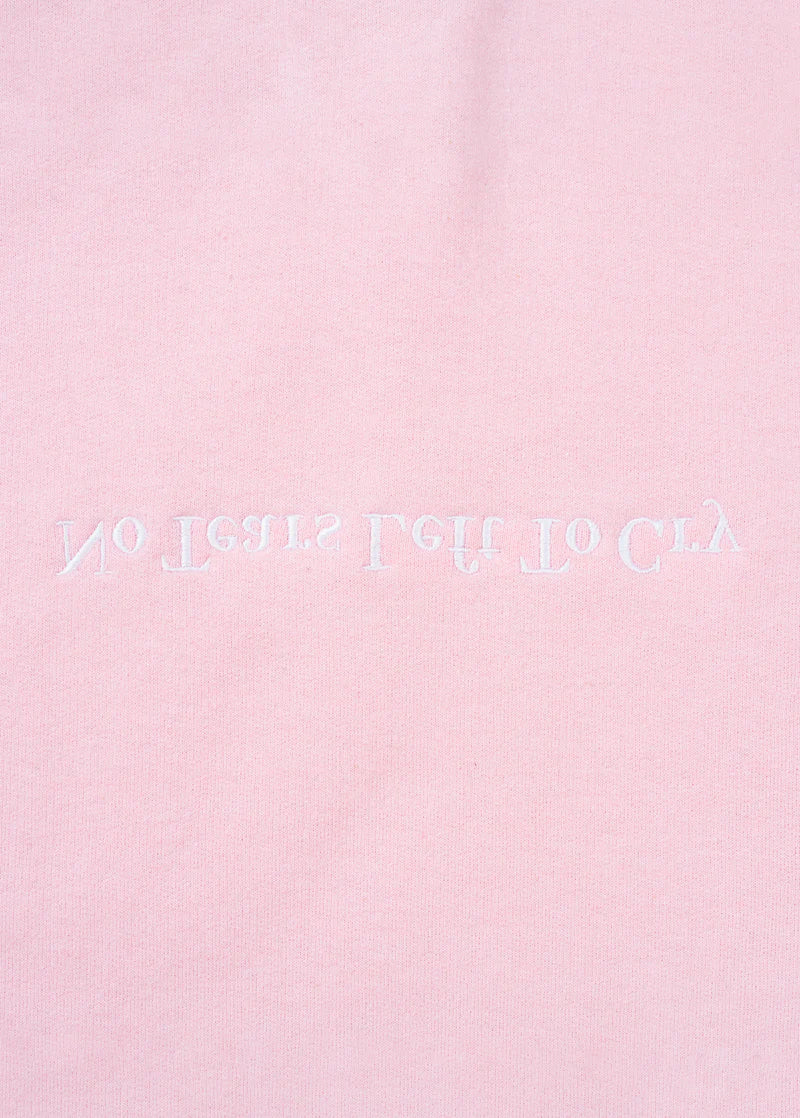 Ariana Grande no tears left to cry crewneck close-up with white tonal embroidered anniversary text detail