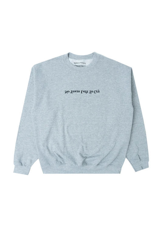 Grey Ariana Grande No Tears Left to Cry crewneck with upside-down embroidered text inspired by the Sweetener era