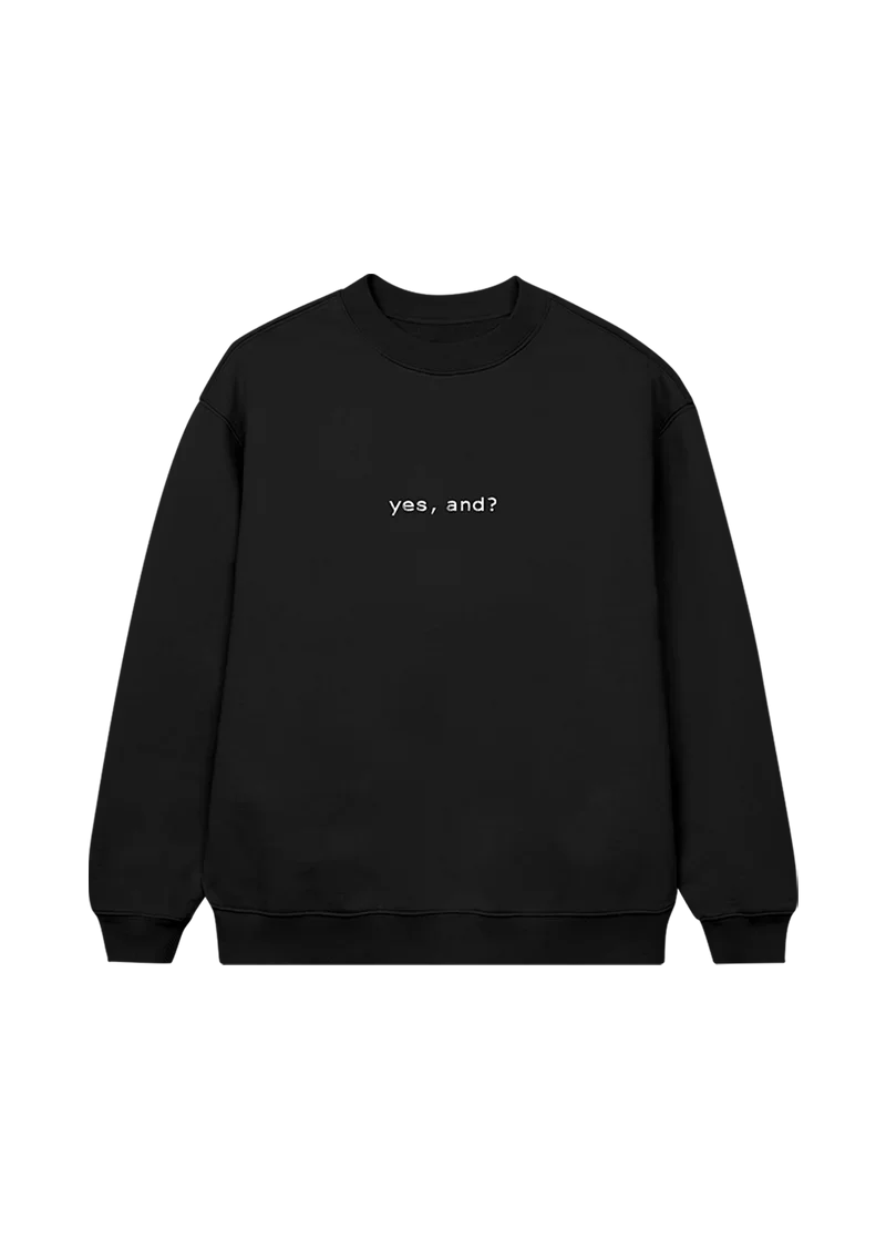 Black Ariana Grande yes and crewneck with minimalist yes and text embroidered on front streetwear sweatshirt