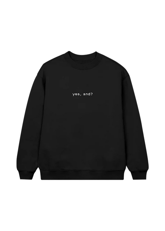 Black Ariana Grande yes and crewneck with minimalist yes and text embroidered on front streetwear sweatshirt