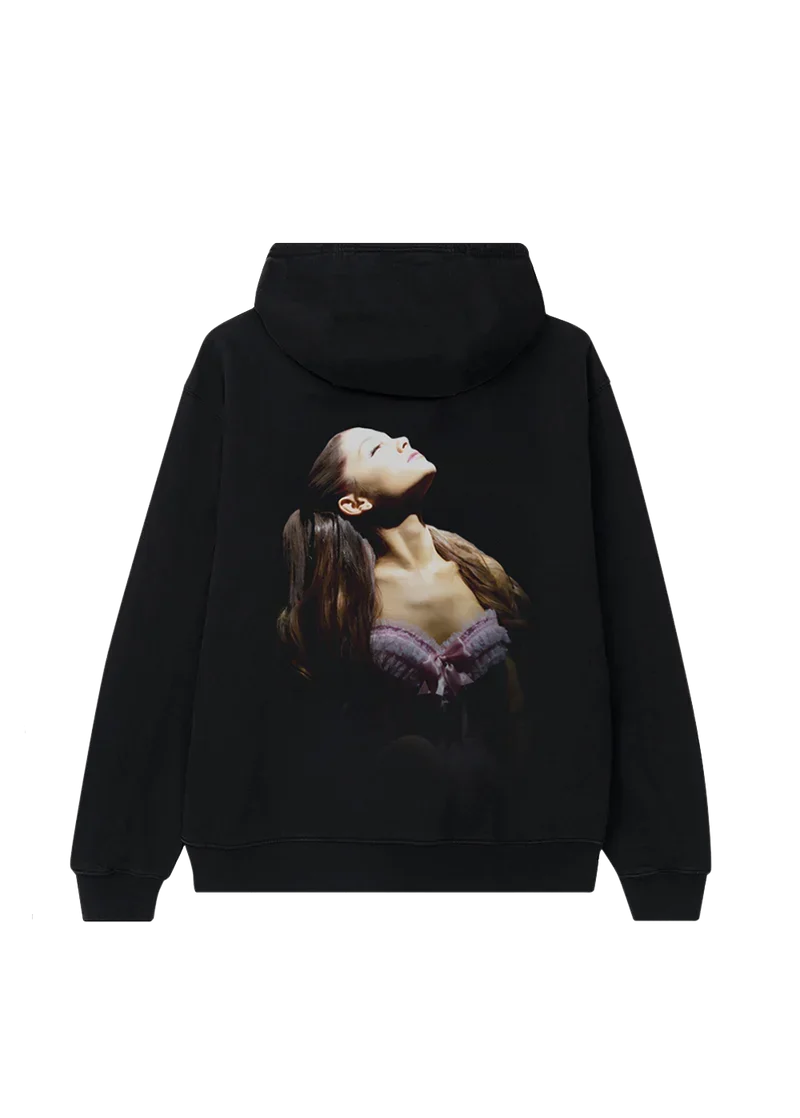 Back view of Ariana Grande Yours Truly hoodie featuring dreamy portrait artwork inspired by debut album era