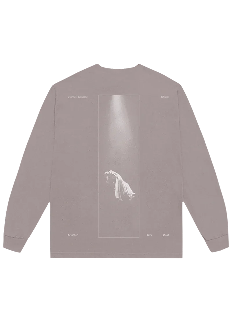 Taupe Brighter Days Ascend long sleeve shirt with spotlight silhouette graphic and eternal sunshine deluxe artwork back view