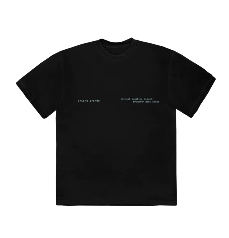Black Ariana Grande Brighter Days Ascend t-shirt with minimalist eternal sunshine deluxe brighter days ahead chest text