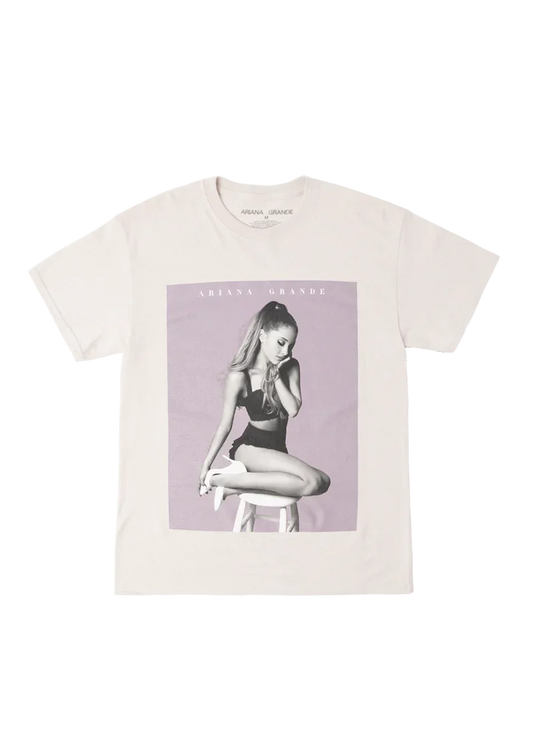 Off-white Ariana Grande My Everything t-shirt with lilac poster portrait graphic front view