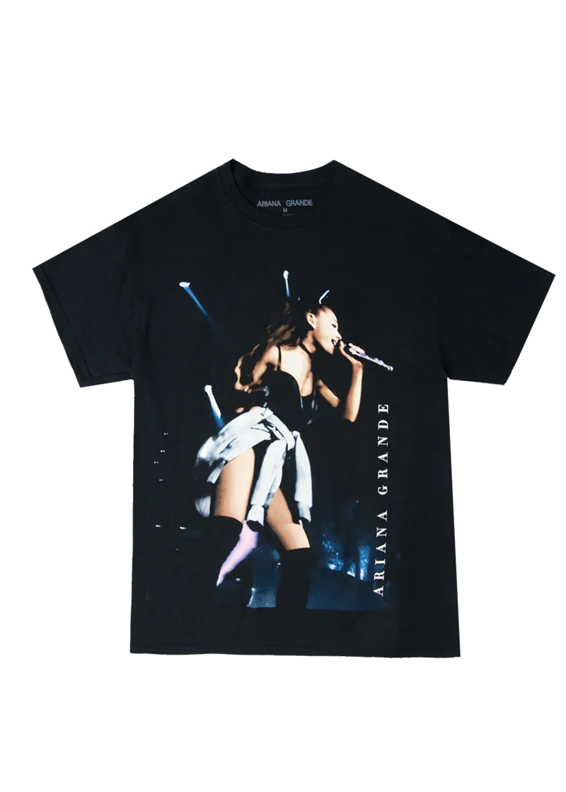 Black Ariana Grande My Everything live photo t-shirt with concert performance graphic front view