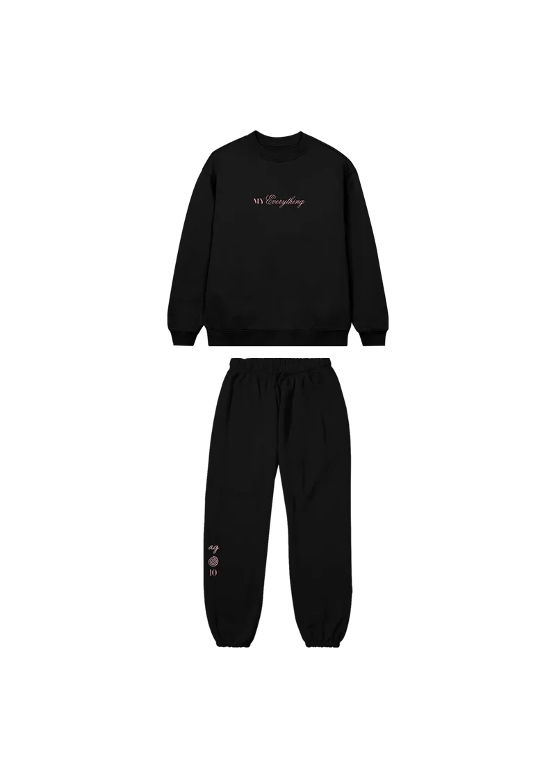 Black Ariana Grande My Everything 10th anniversary puff print crewneck and sweatpants matching lounge set