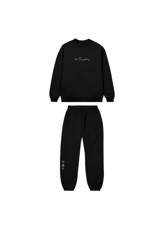 Black Ariana Grande My Everything 10th anniversary puff print crewneck and sweatpants matching lounge set