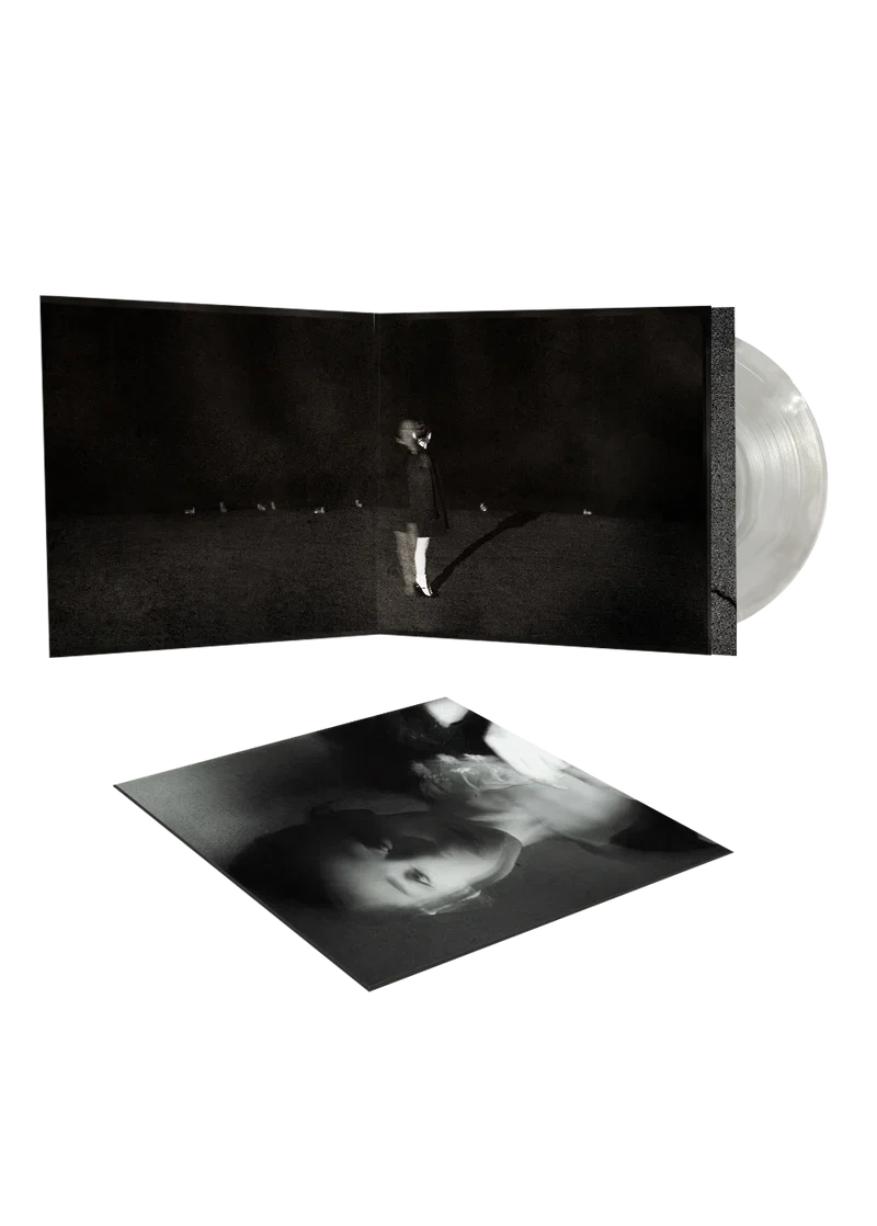 Cloudy gray Ariana Grande Petal vinyl with open gatefold artwork and dual LP collector edition display