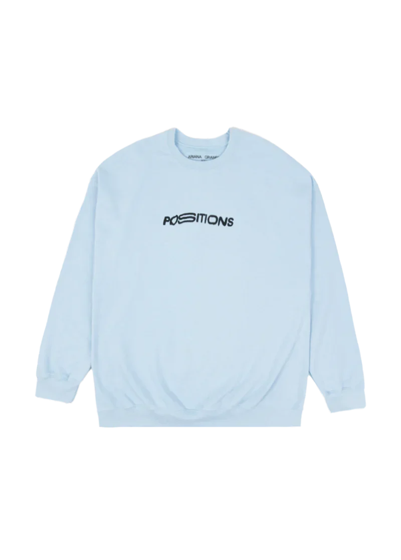 Light blue Positions crewneck with minimalist embroidered logo graphic and oversized fit front view