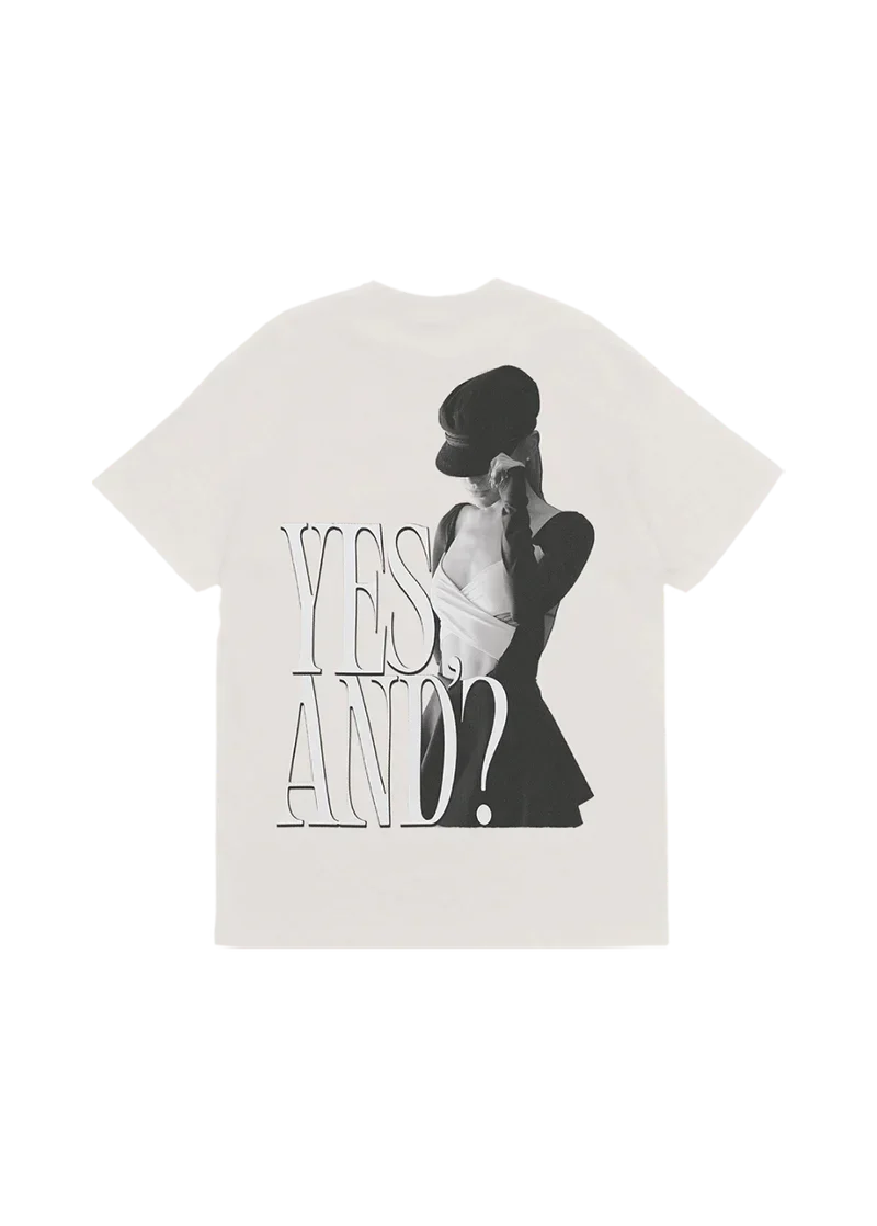 Off-white Ariana Grande yes and t-shirt with monochrome portrait graphic and oversized text back view