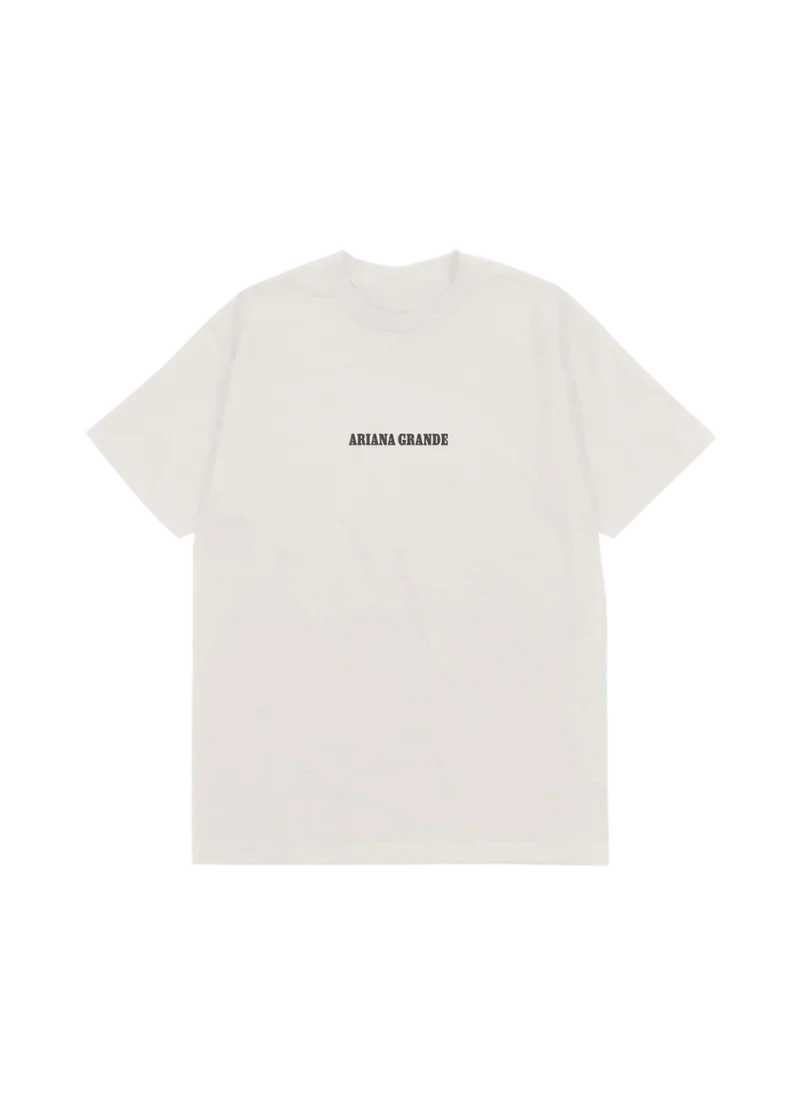 Off-white Ariana Grande t-shirt with minimalist black logo print front view