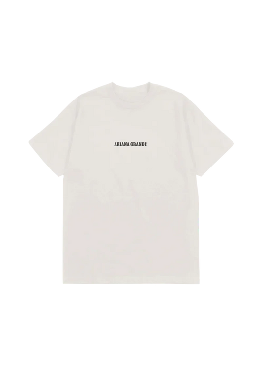 Off-white Ariana Grande t-shirt with minimalist black logo print front view
